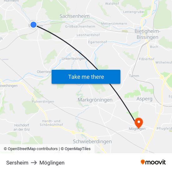 Sersheim to Möglingen map