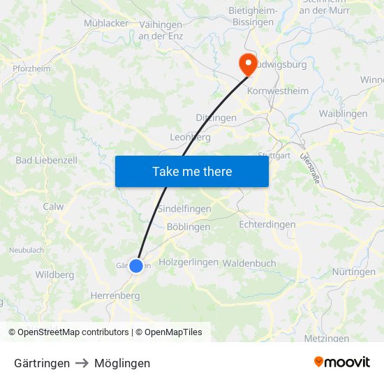 Gärtringen to Möglingen map