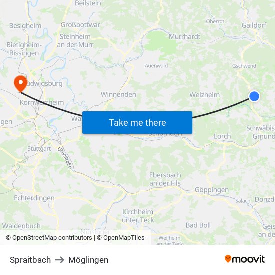 Spraitbach to Möglingen map