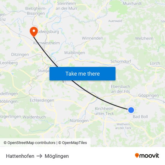 Hattenhofen to Möglingen map