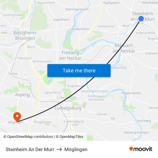 Steinheim An Der Murr to Möglingen map