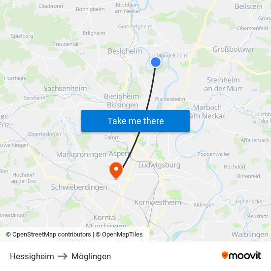 Hessigheim to Möglingen map