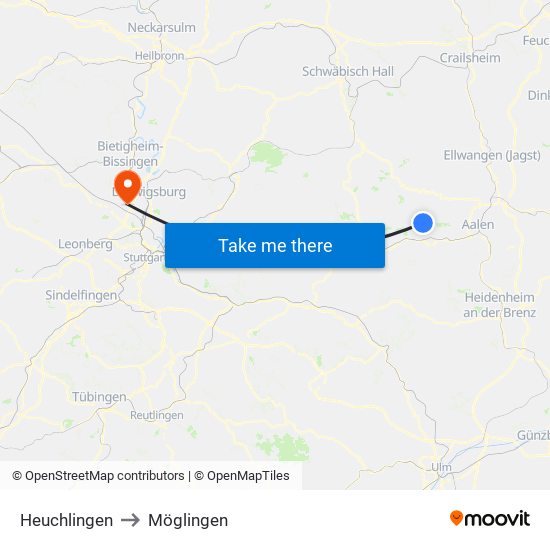 Heuchlingen to Möglingen map