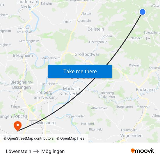 Löwenstein to Möglingen map