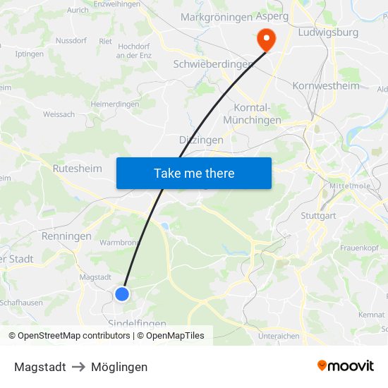 Magstadt to Möglingen map
