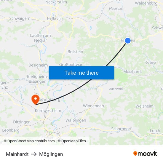 Mainhardt to Möglingen map