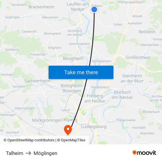 Talheim to Möglingen map