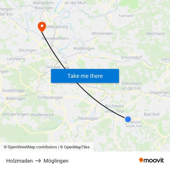 Holzmaden to Möglingen map