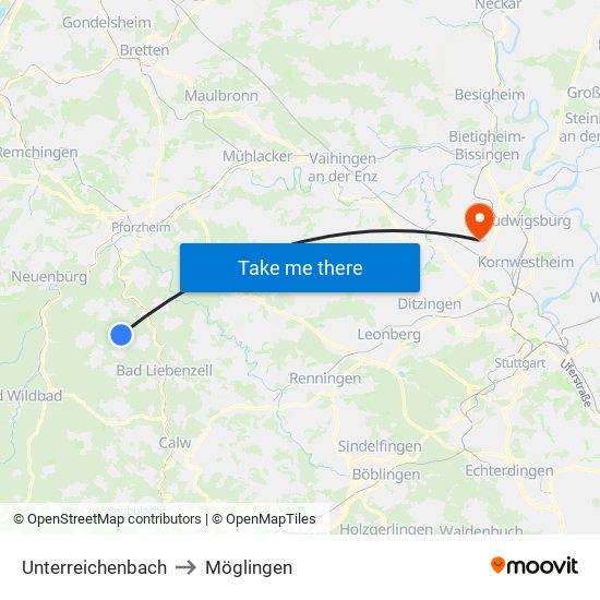 Unterreichenbach to Möglingen map