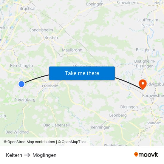 Keltern to Möglingen map