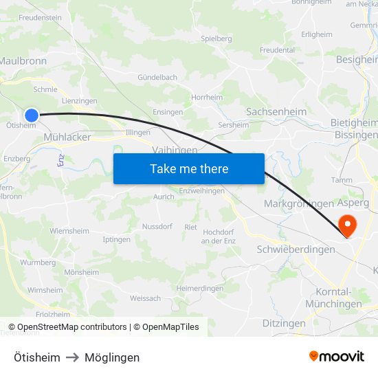 Ötisheim to Möglingen map