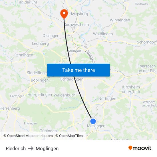 Riederich to Möglingen map