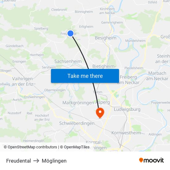 Freudental to Möglingen map