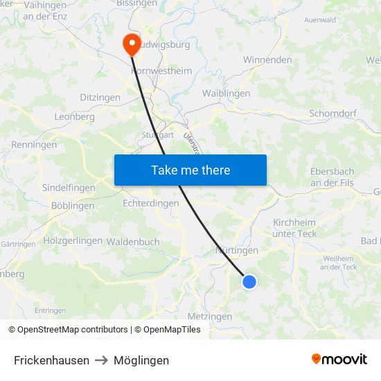 Frickenhausen to Möglingen map