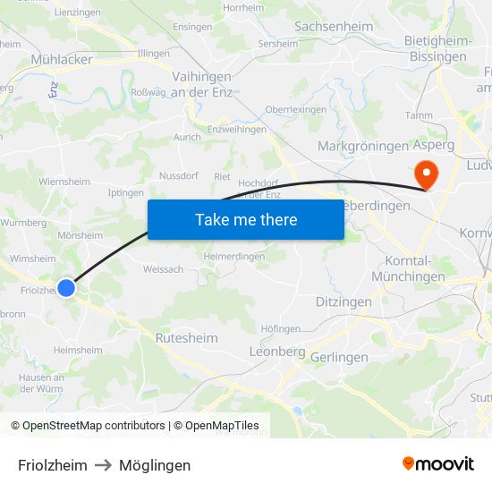 Friolzheim to Möglingen map