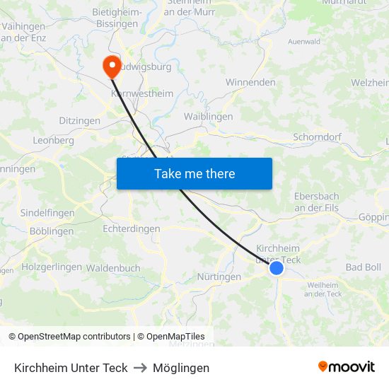 Kirchheim Unter Teck to Möglingen map