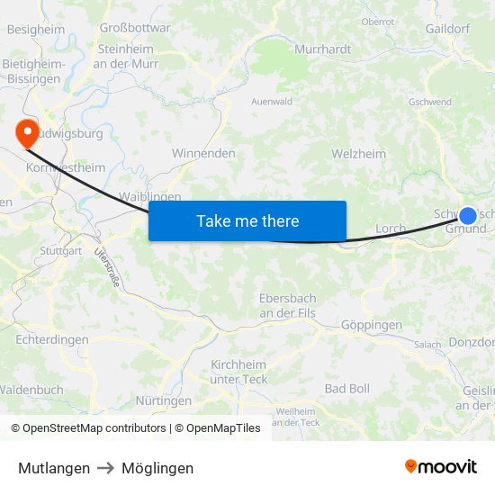 Mutlangen to Möglingen map