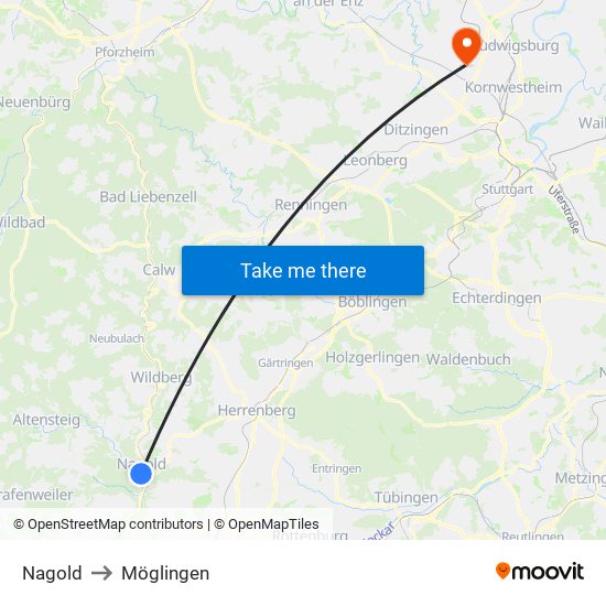 Nagold to Möglingen map