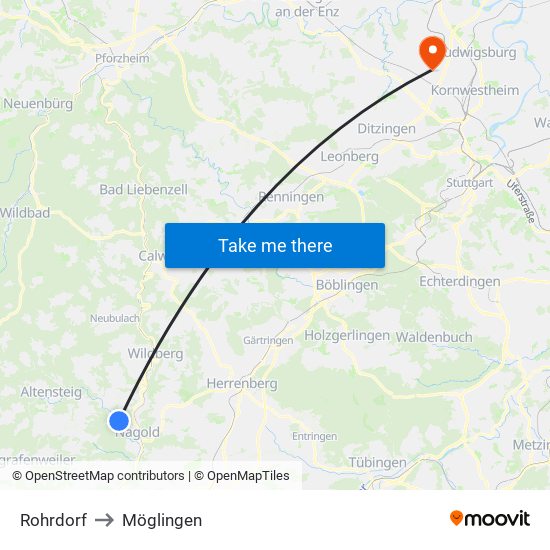 Rohrdorf to Möglingen map