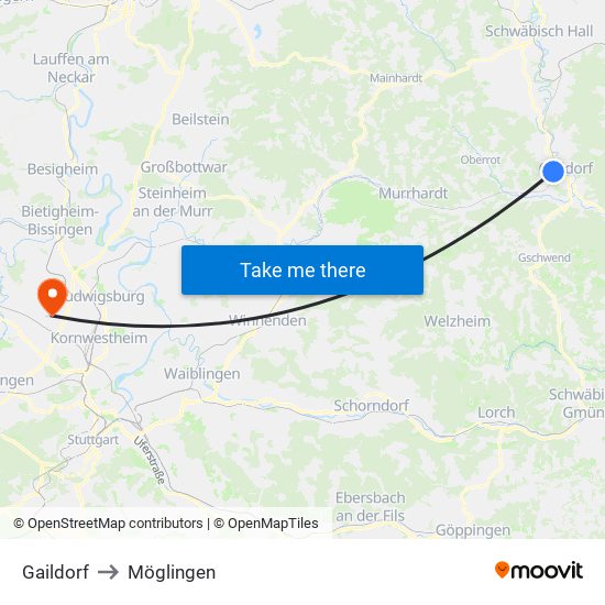 Gaildorf to Möglingen map