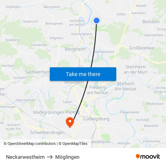 Neckarwestheim to Möglingen map