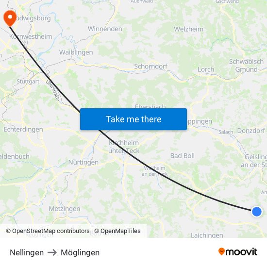 Nellingen to Möglingen map