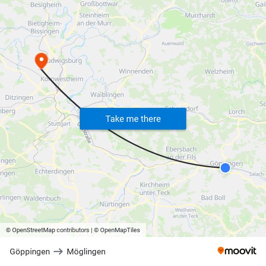 Göppingen to Möglingen map