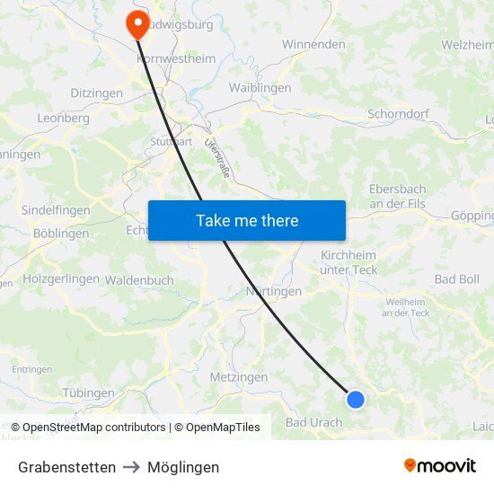 Grabenstetten to Möglingen map