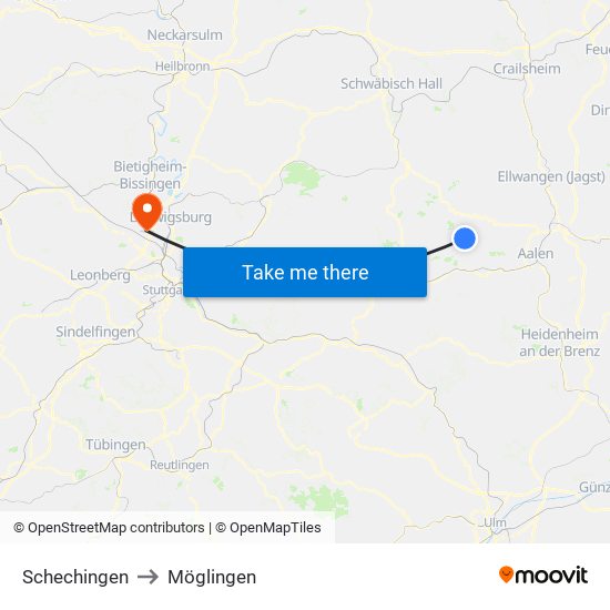 Schechingen to Möglingen map