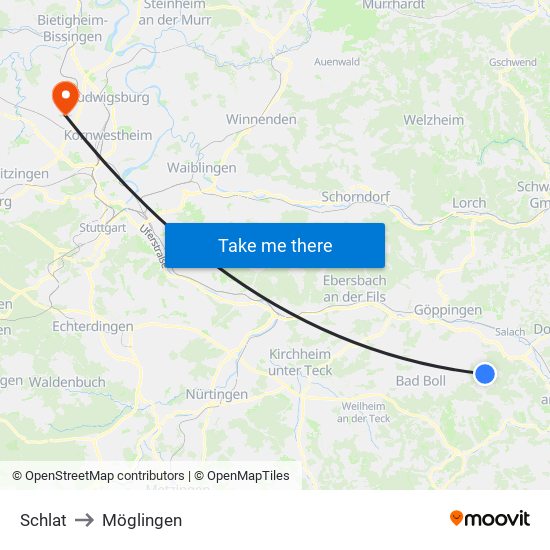 Schlat to Möglingen map