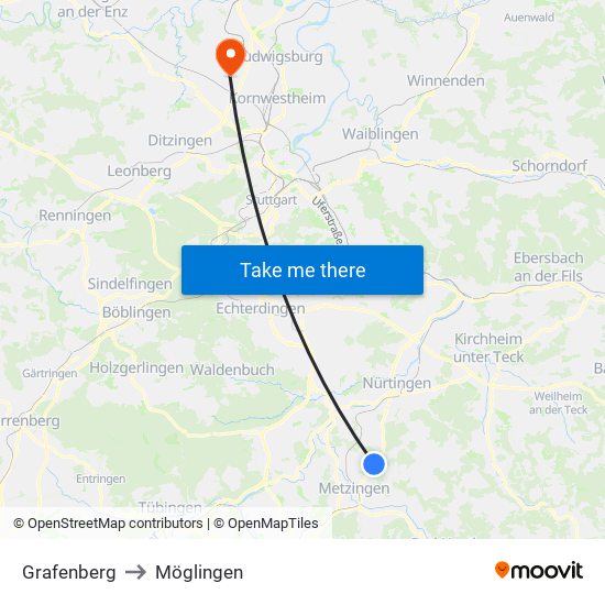 Grafenberg to Möglingen map