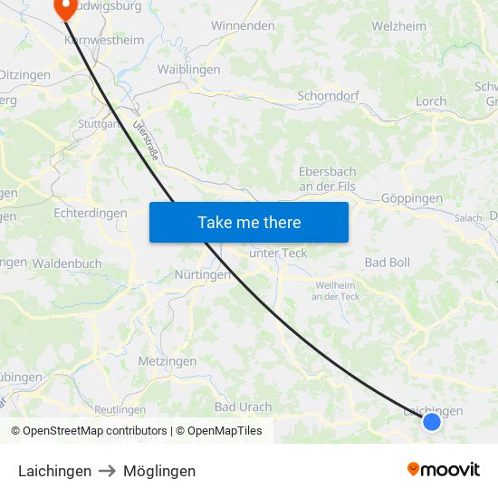 Laichingen to Möglingen map