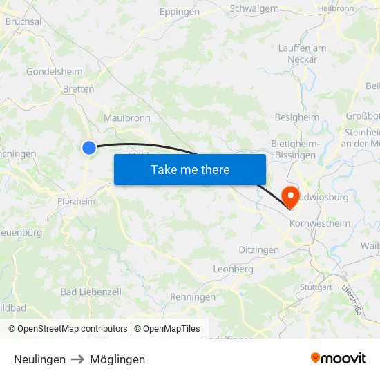 Neulingen to Möglingen map