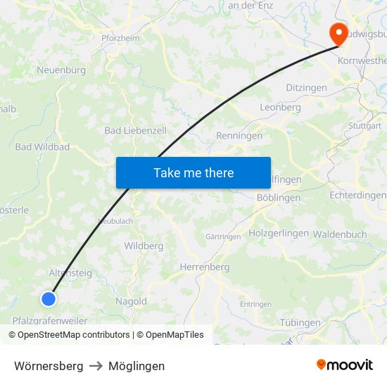Wörnersberg to Möglingen map