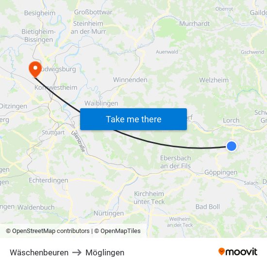 Wäschenbeuren to Möglingen map