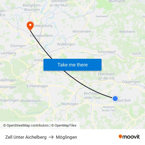 Zell Unter Aichelberg to Möglingen map
