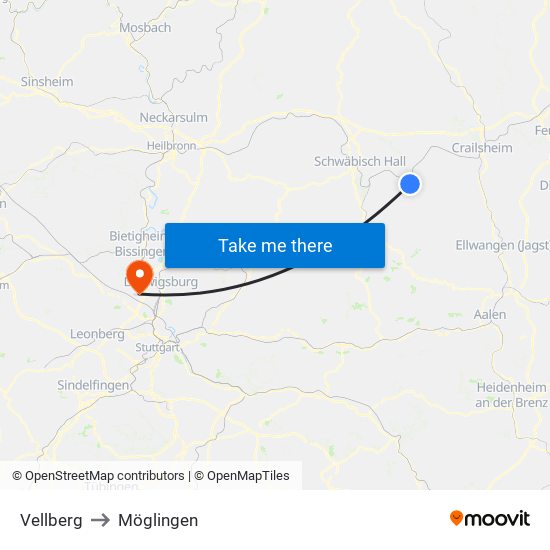 Vellberg to Möglingen map