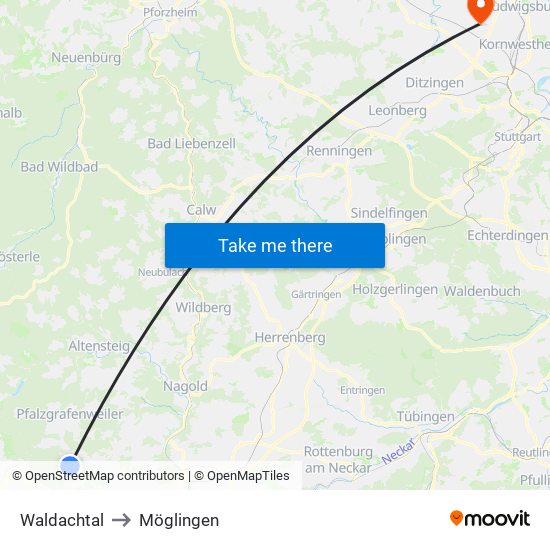 Waldachtal to Möglingen map