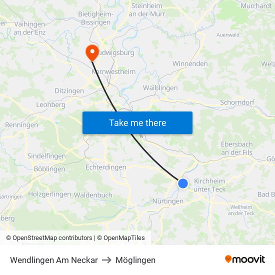 Wendlingen Am Neckar to Möglingen map