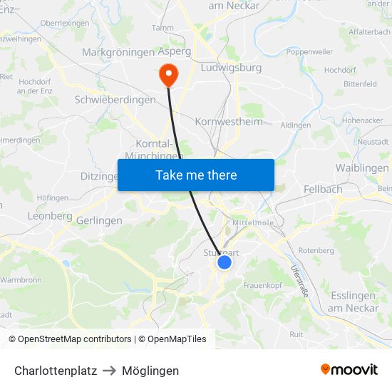 Charlottenplatz to Möglingen map