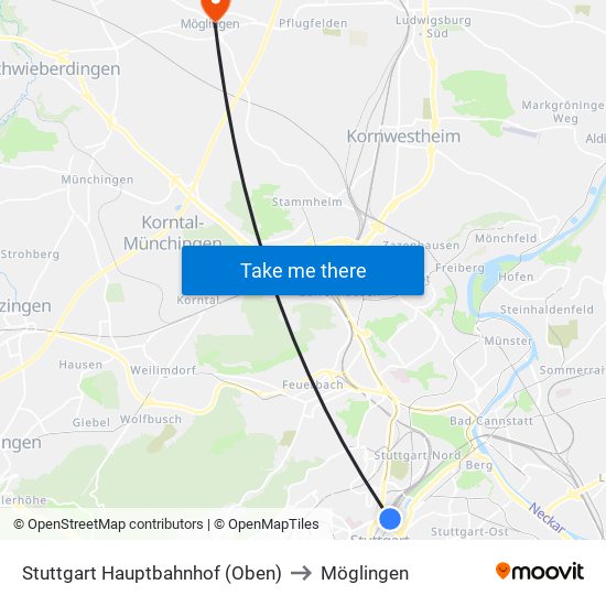 Stuttgart Hauptbahnhof (Oben) to Möglingen map