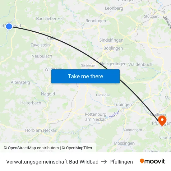 Verwaltungsgemeinschaft Bad Wildbad to Pfullingen map