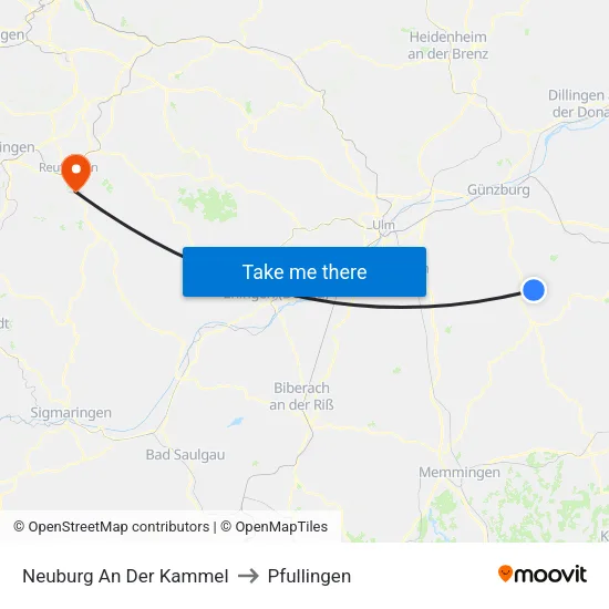 Neuburg An Der Kammel to Pfullingen map