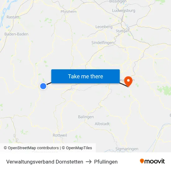 Verwaltungsverband Dornstetten to Pfullingen map