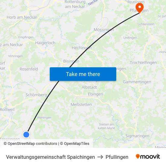 Verwaltungsgemeinschaft Spaichingen to Pfullingen map
