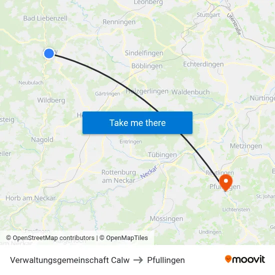 Verwaltungsgemeinschaft Calw to Pfullingen map