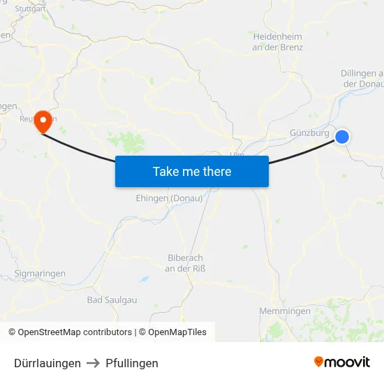 Dürrlauingen to Pfullingen map