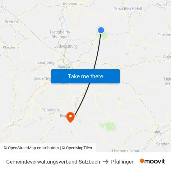 Gemeindeverwaltungsverband Sulzbach to Pfullingen map