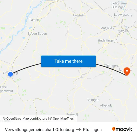 Verwaltungsgemeinschaft Offenburg to Pfullingen map