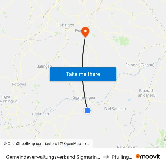 Gemeindeverwaltungsverband Sigmaringen to Pfullingen map